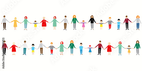 Diverse group of people holding hands in two rows representing unity