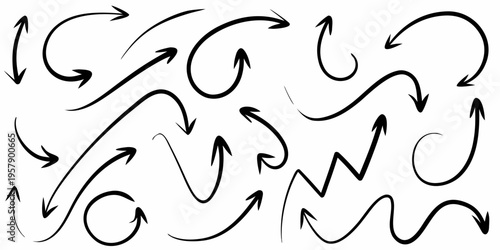 Collection of dynamic black arrows curving and pointing in various directions