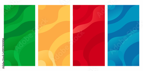 Four vibrant vertically oriented abstract panels with wavy textures