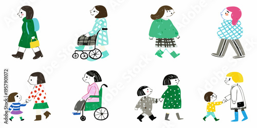 Diverse group of illustrated women and children some with disabilities