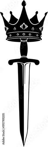 Royal Crown Balanced On Sword Tip vector illustration