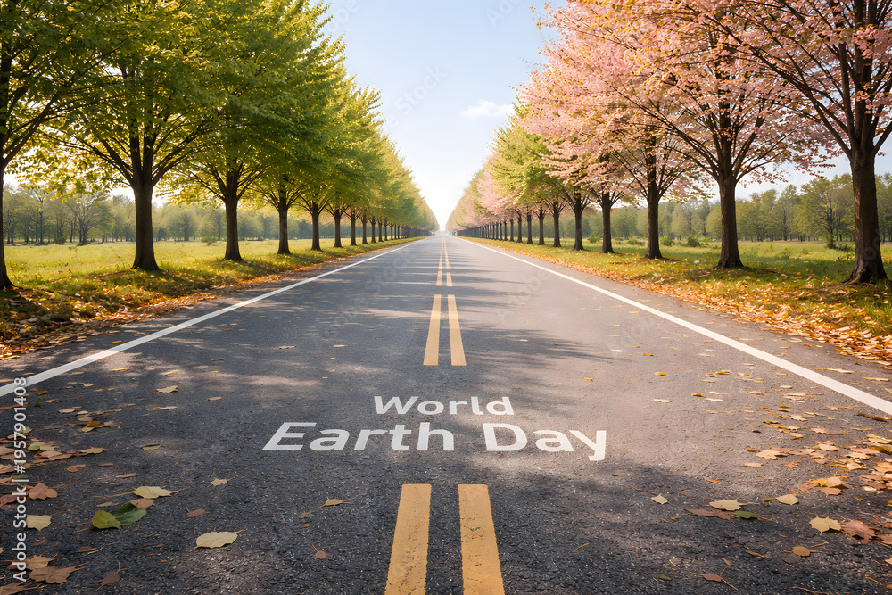 Obraz premium world earth day, save the planet road in autumn