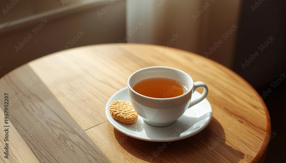 Obraz premium Minimal Tea Time Scene on Wooden Table