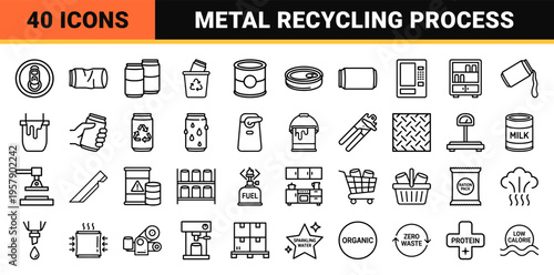 Aluminum Beverage Can and Tin Packaging Outline Icons for Recycling and Manufacturing Industry Minimalist Geometric Line Art