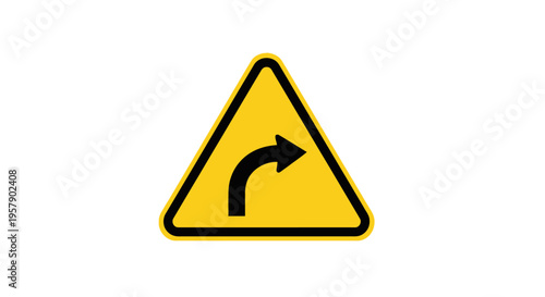 Yellow road warning sign with black right turn arrow