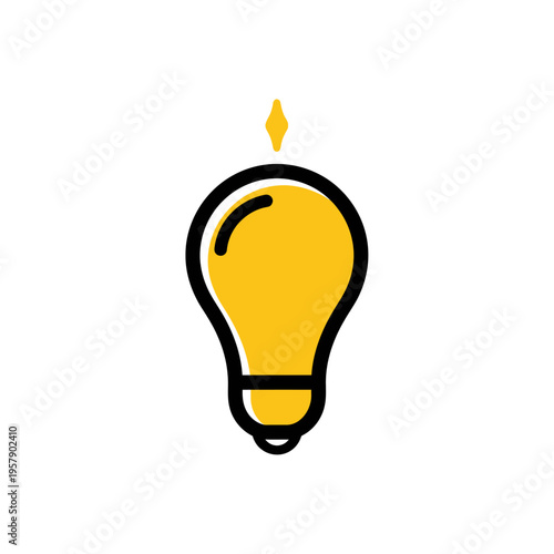 Yellow light bulb icon with black outline and glowing spark