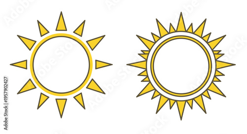 Two yellow sun icons with radiating lines differing in ray length and thickness