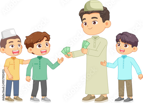 Generous man gives money to happy children during Eid celebration