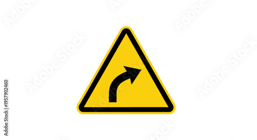Yellow warning triangle road sign for right curve