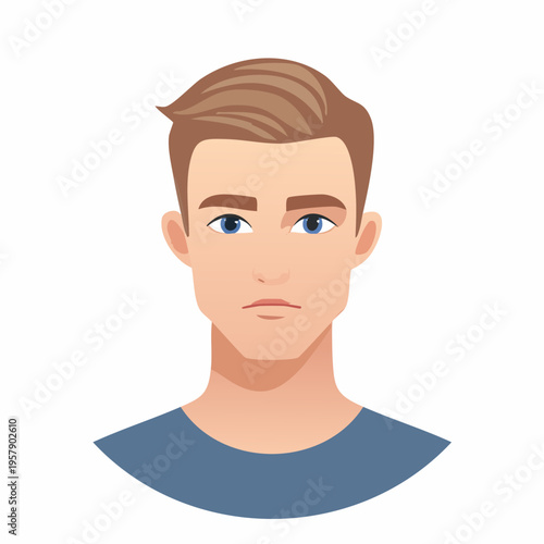 Young man avatar illustration with brown hair and blue eyes