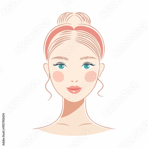 Young woman face with bun hairstyle and pink headband