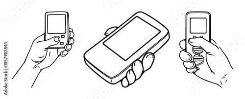 DNA sequencer set with minimalist line art of a hand‑held device featuring portable science, simple fluid strokes with white background and illustration