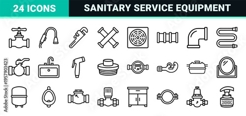 Plumbing and Sanitary Maintenance Minimalist Monoline Geometric Line Art Outline Symbols for Professional Home Service Branding