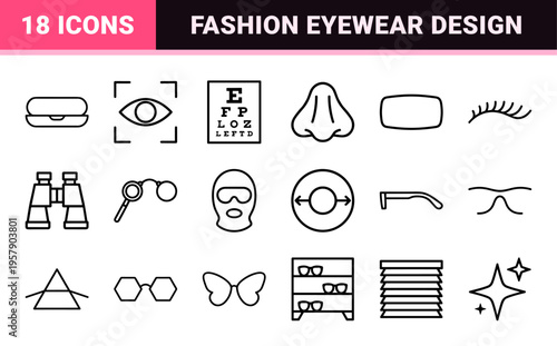 Eyewear Fashion and Optometry Minimalist Monoline Outline Symbols for High-End Retail Apps and Clinical Vision Branding