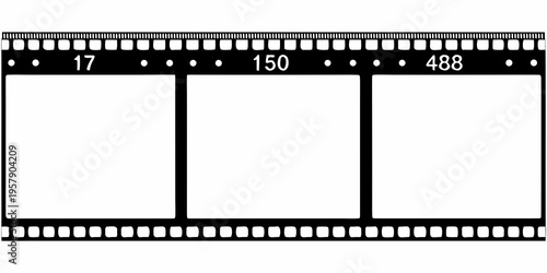 Film strip with numbered exposures and empty frames black and white
