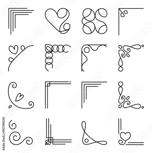 Ornamental Corner Swirls and Frames Vector Illustration