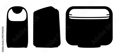 Air purifier set with solid black silhouette on white background featuring smart home, wellness, environmental tech with clean design and minimalist style