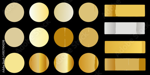 Collection of abstract metallic shapes in varying gold and silver tones