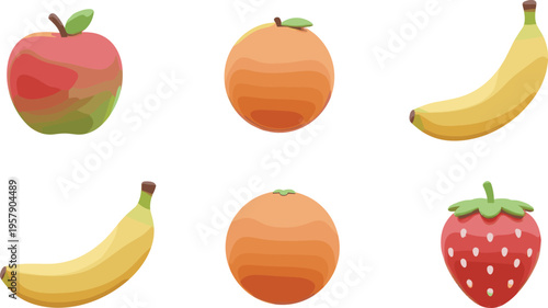 Fresh fruit illustration set with apple orange banana strawberry colorful healthy food cartoon vector collection