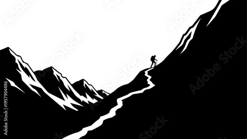 Vector illustration of a person hiking on a mountain trail