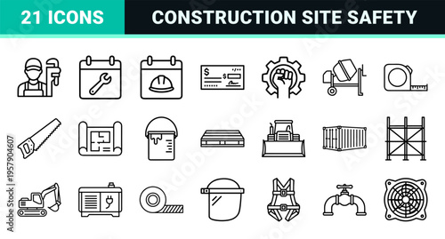 Industrial Construction and Labor Force Essentials Minimalist Monoline Geometric Line Art for Commercial Project Management Interfaces