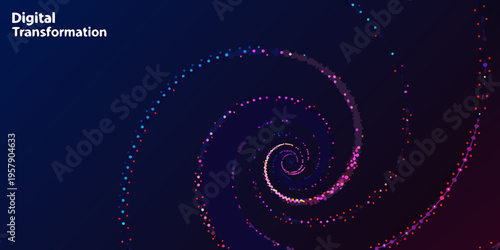 Abstract digital transformation concept with swirling colorful particle trails