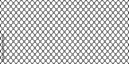 A seamless black and white pattern resembling a fishnet or honeycomb