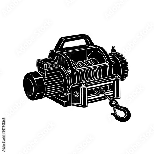 Portable Winch Silhouette, Motorized Pulling Machine for Heavy Lifting Logistics and Mechanical Extraction