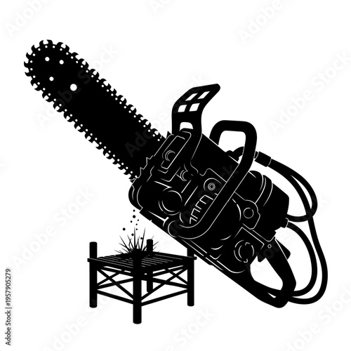 Underwater Chainsaw Silhouette: Hydraulic Wood Cutter Vector for Subsea Forestry and Marine Salvage Operations
