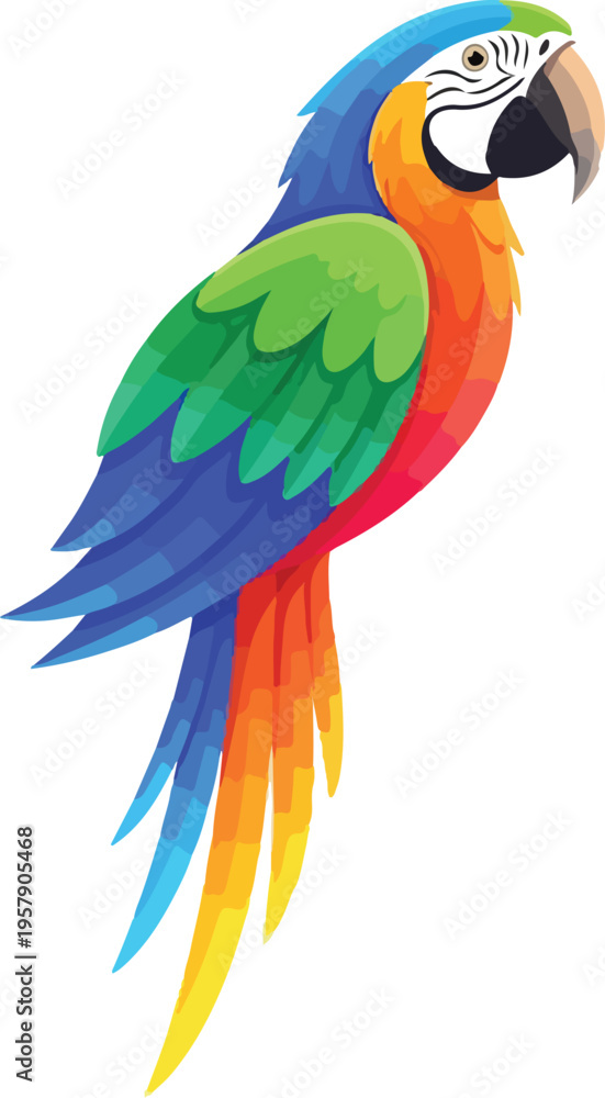 Fototapeta premium Colorful macaw parrot vector set with standing and flying poses tropical exotic bird illustrations