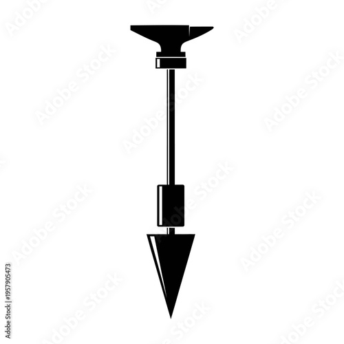 Dynamic Cone Penetrometer Silhouette: Sliding Weight Soil Testing Tool for Civil Engineering, Construction Quality Equipment.
