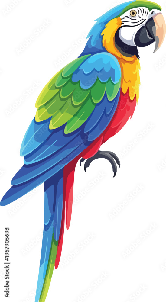 Obraz premium Colorful macaw parrot vector set with standing and flying poses tropical exotic bird illustrations