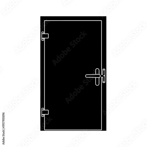 Walk-In Cooler Door Silhouette: Heavy Insulated Refrigeration Entry Vector for Commercial Food Storage and Safety