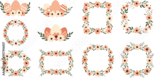 Floral frames and wreaths set with pastel flowers decorative borders spring vector illustration collection