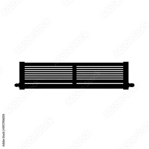 Baseboard Heater Silhouette: Long Low Profile Electric Wall Radiator, Home Heating System Icon for HVAC and Interior Climate Control.