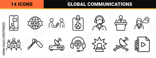 Mass Media and Journalism Minimalist Monoline Geometric Line Art for Digital Broadcasting and Global Communications Editorial Design