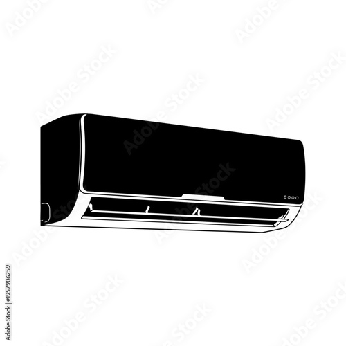 Ductless Mini Split Air Conditioner Silhouette: Indoor Wall Unit for HVAC, Residential and Commercial Cooling System Icon.