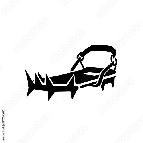 Ice Crampon Silhouette: Spiked Boot Attachment for Winter Mountaineering, Outdoor Climbing and Alpine Safety Equipment Icon.