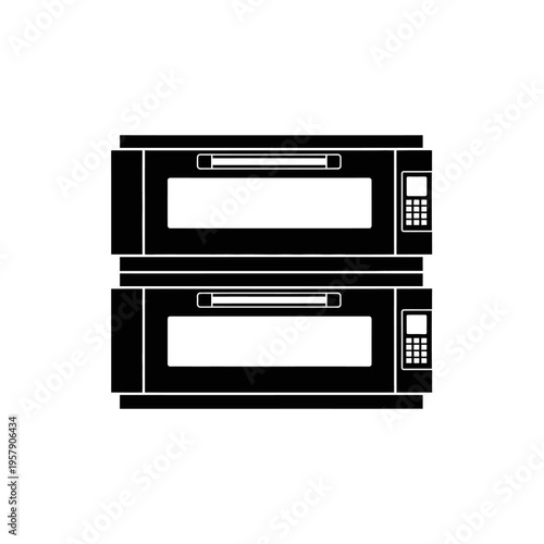 Industrial Convection Oven Silhouette: Double Stacked Bakery Unit Vector for Commercial Kitchen and Restaurant Cooking