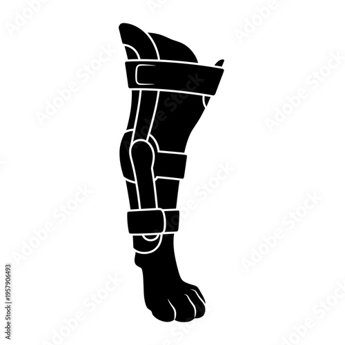 Dog Leg Splint Silhouette: Rigid Plastic Support Cast for Veterinary Care, Canine Medical Healing and Recovery Accessory Icon.