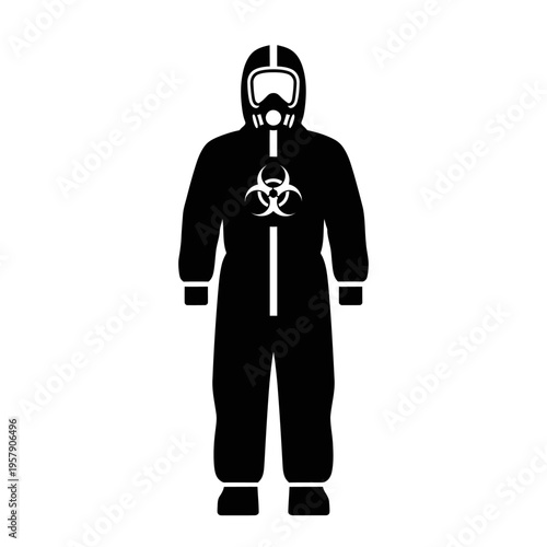 Chemical Resistant Suit Silhouette: Full Body Hazmat Coverall for Industrial Safety, Protective Personal Equipment PPE Vector Icon.