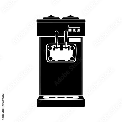 Soft Serve Ice Cream Machine Silhouette: Commercial Dual Lever Dispenser, Professional Dessert and Cafe Service Equipment Icon.