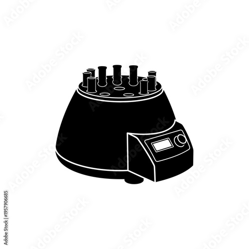 Veterinary Blood Centrifuge Silhouette: Desktop Spinning Machine Vector for Animal Clinic Lab and Medical Diagnostics