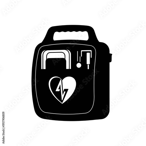 Automated External Defibrillator AED Silhouette: Portable Heart Starter Vector for Emergency Medical Resuscitation