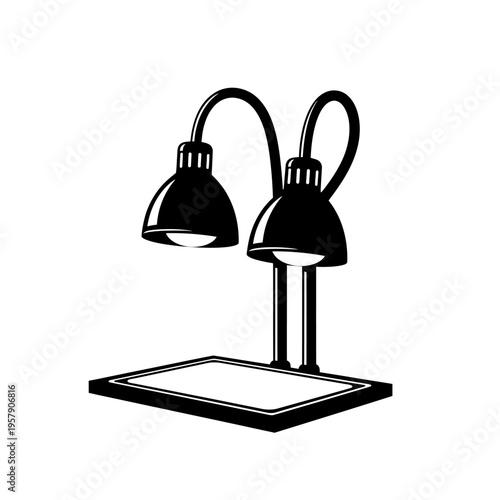 Buffet Heat Lamp Silhouette: Dual Bulb Food Warming Stand for Catering and Restaurants, Professional Hospitality Service Equipment Icon.