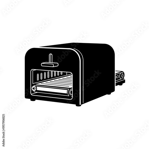Commercial Conveyor Toaster Silhouette: Continuous Rotating Bread Heater, Professional Breakfast and Buffet Service Equipment Icon.