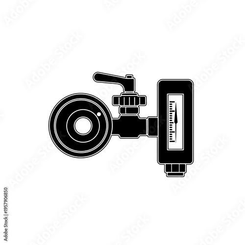 Oxygen Regulator Silhouette: Valve and Flow Meter Vector for Medical Breathing Support and Emergency Healthcare