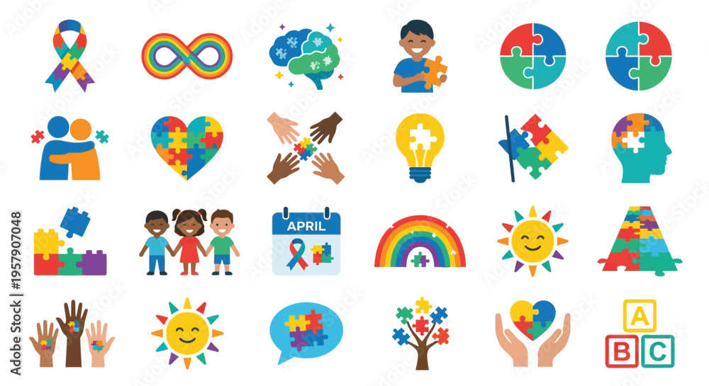 Fototapeta premium Illustrations representing autism awareness acceptance and support concepts