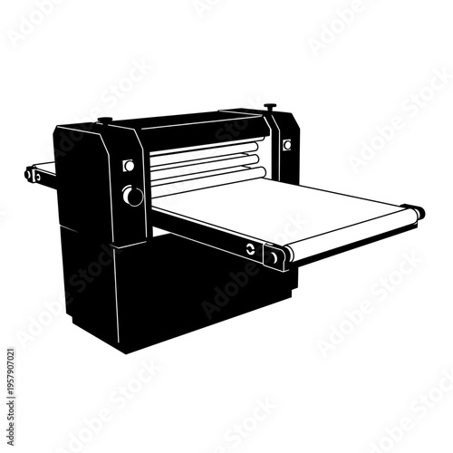 Industrial Dough Sheeter Silhouette: Wide Roller Conveyor Machine Vector for Bakery Production and Culinary Efficiency
