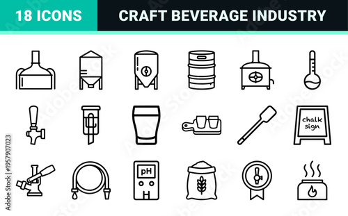 Brewery and Craft Beer Industry Minimalist Monoline Geometric Line Art Symbols for Professional Hospitality and Beverage Branding Design.